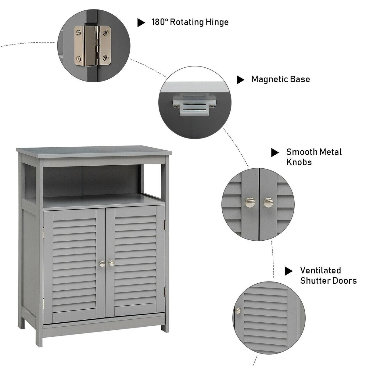 Gray Wood Freestanding Bathroom Storage Cabinet with Double Shutter Door E929