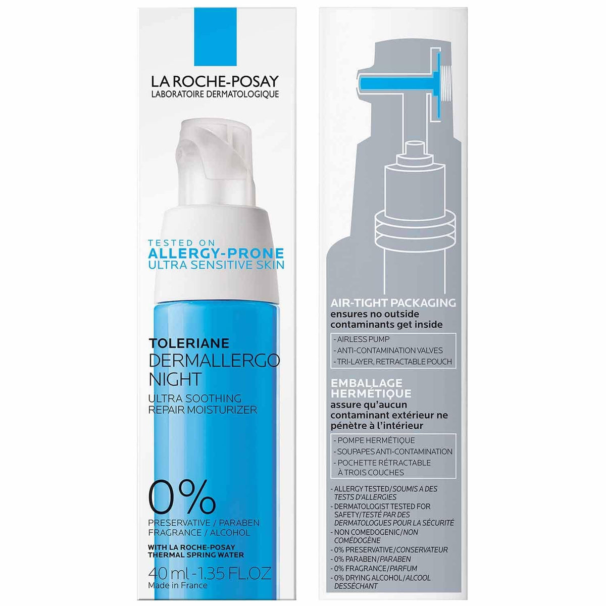 Toleriane Dermallergo Night Cream Intense Soothing Moisturizer with Vitamin E for Sensitive Skin G8069