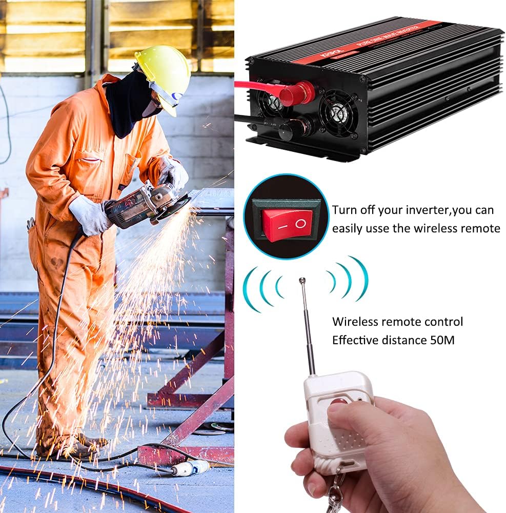 1500 Watt Pure Sine Wave Power Inverter 12V DC to 110V AC 60HZ with 4 AC Outlets and 1 USB Output P171398