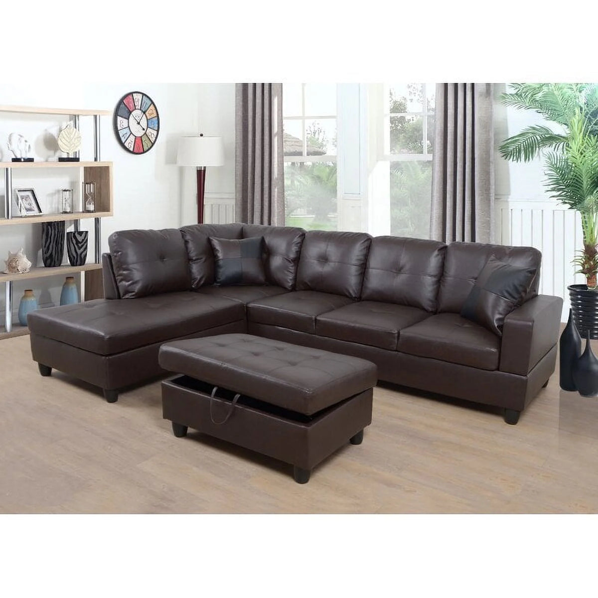 Brown Left Hand Facing Sectional with Ottoman P456