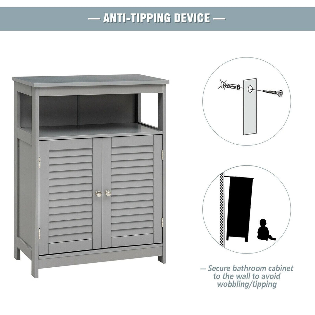 Gray Wood Freestanding Bathroom Storage Cabinet with Double Shutter Door E929