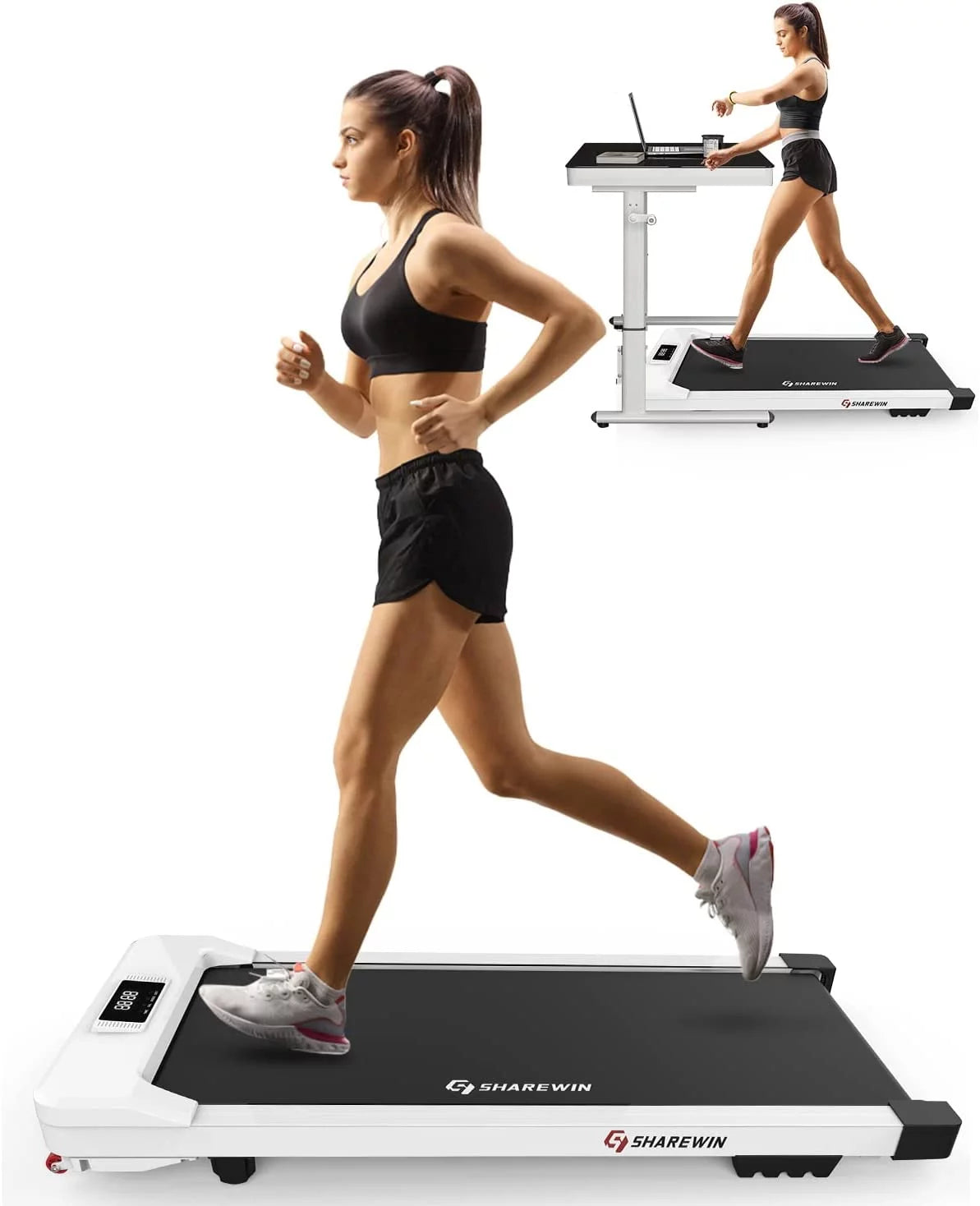 White Under Desk Treadmill 300 lb Capacity with Remote Control and LED Display Z8303