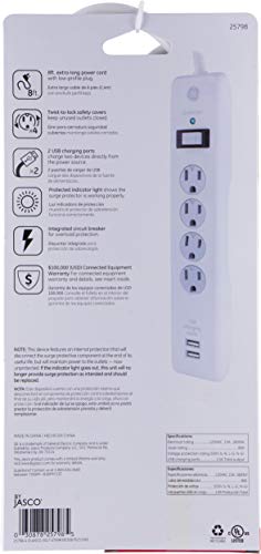 4 Outlets 2 USB Ports Surge Protector with 8ft Power Cord White U284