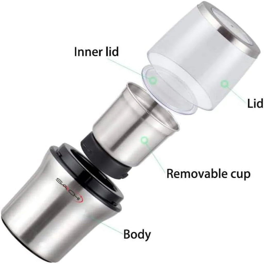Electric Coffee Grinder with 2 Stainless Steel Blades Removable Bowls Y437