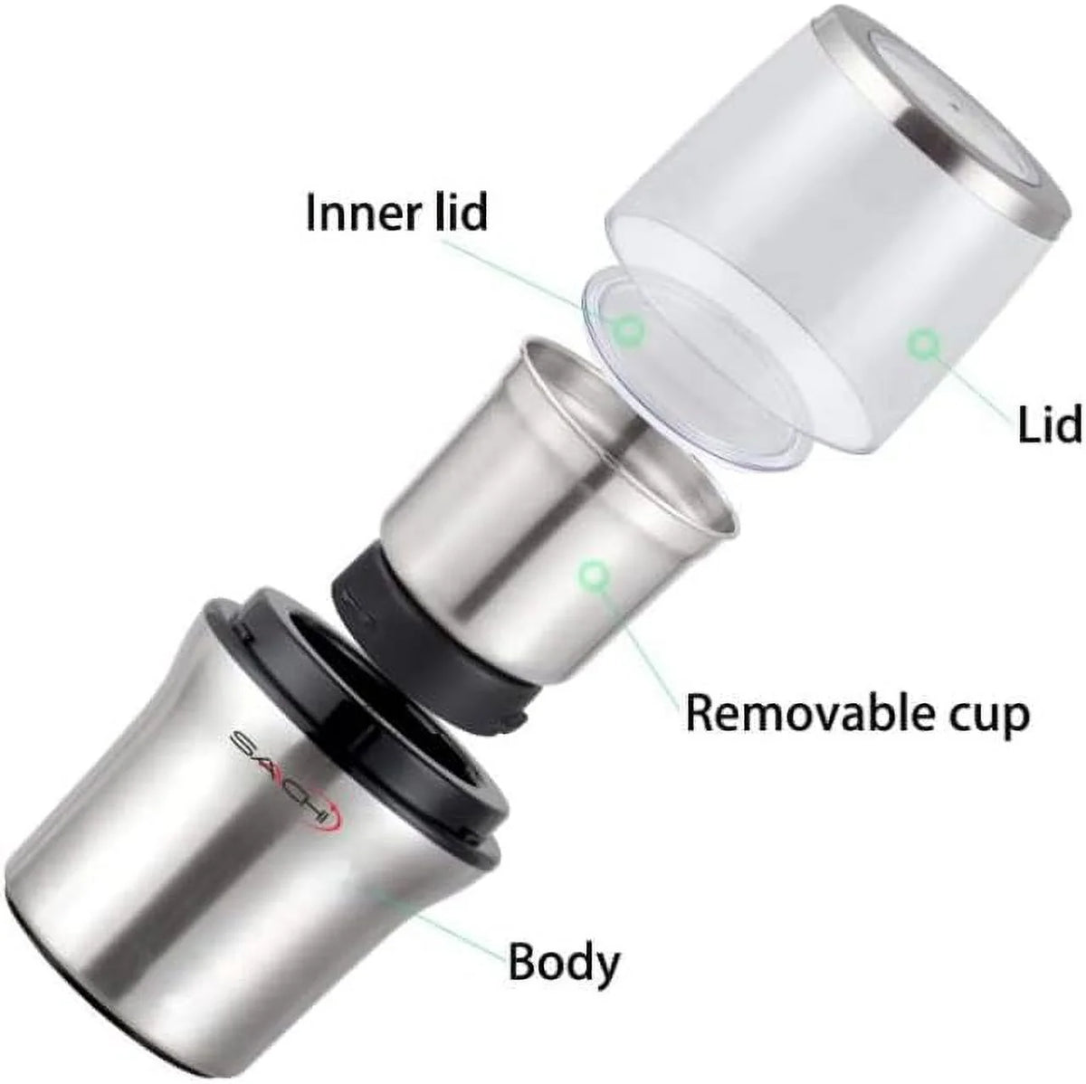 Electric Coffee Grinder with 2 Stainless Steel Blades Removable Bowls Y437