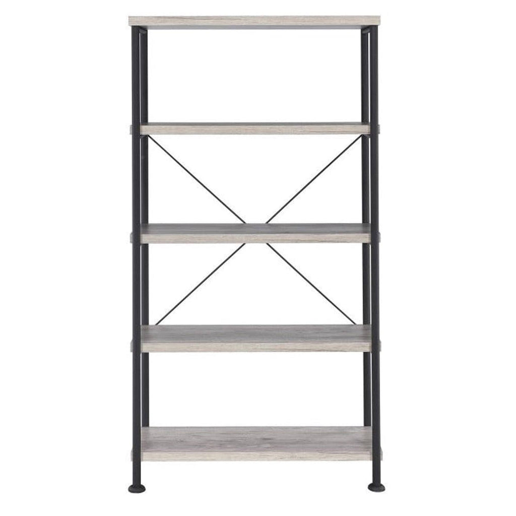Gray Wood and Metal Open Bookcase U6053
