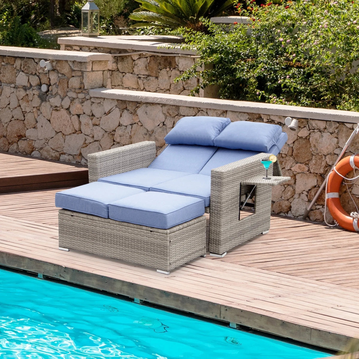 PE Wicker Rattan Double Chaise Lounge E28197