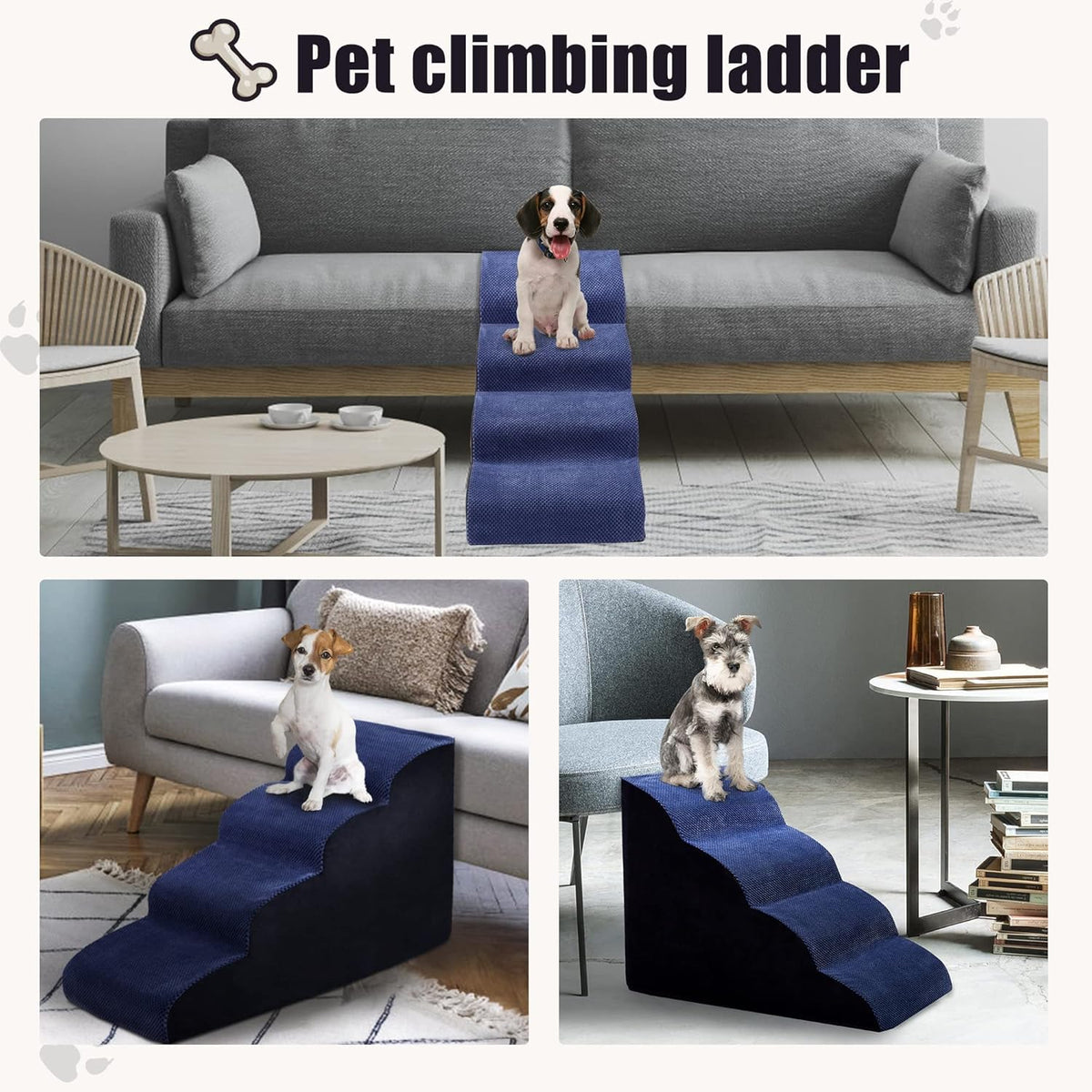 Navy Blue 4 Tiers Foam Dog Stairs H83224