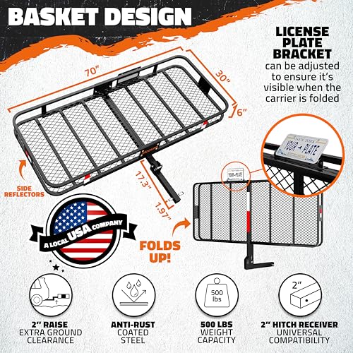 70"x30"x6" Folding Trailer Hitch Cargo Carrier Set with 40 Cu Ft Waterproof Storage Bag K958315