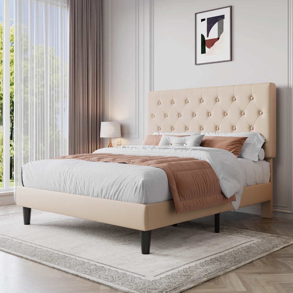 Black Queen Size Platform Bed Frame with Adjustable Tufted Headboard Z15807