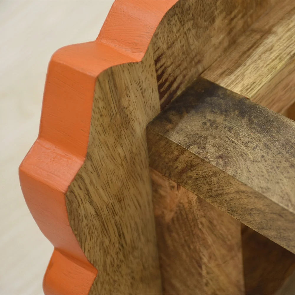 Handmade Mango Wood Orange Lion Shaped Stool K9661