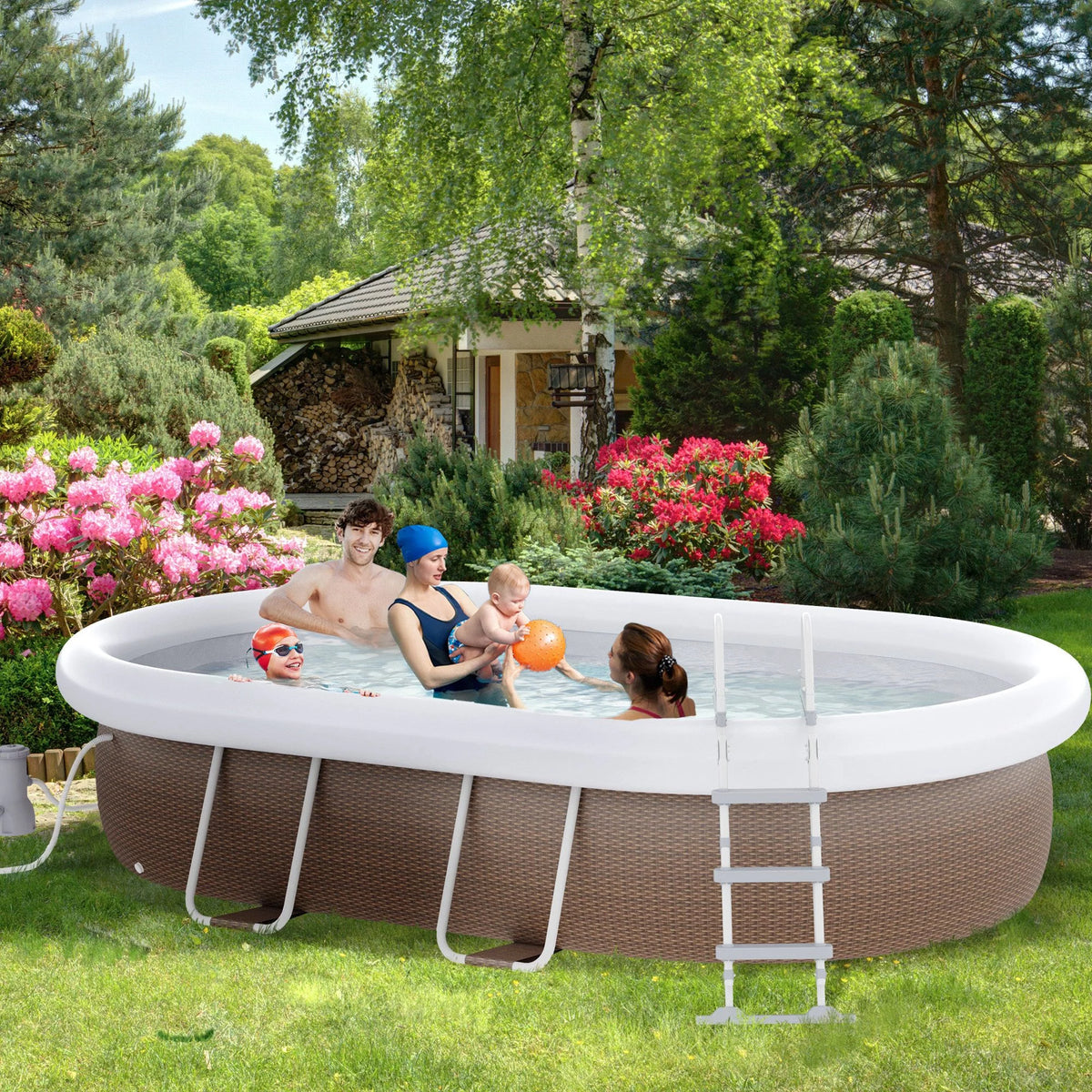 Brown Semi-Inflatable Frame Swimming Pool S94707