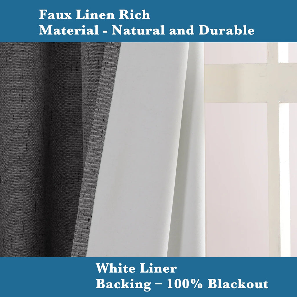 Grey Linen Grommet Top Blackout Curtains, 1 Pair, 52 X 108 Inch G19679