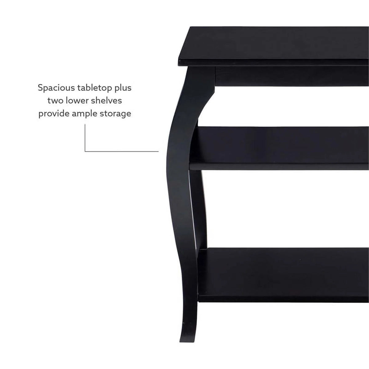 Black Wood Side Table with 2 Shelves Q9647
