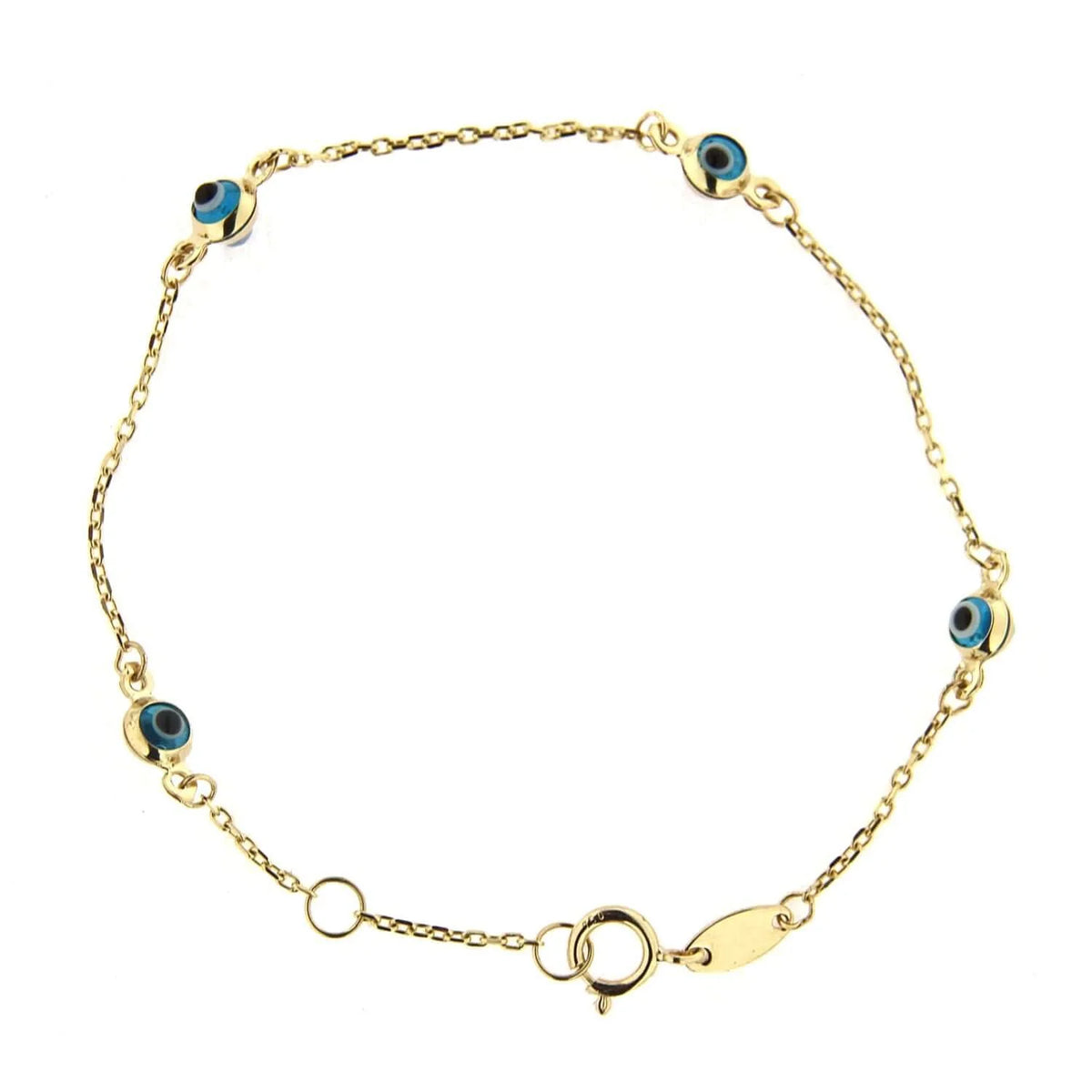 18k Solid Yellow Gold Evil Eye Bracelet 6 inches T6655