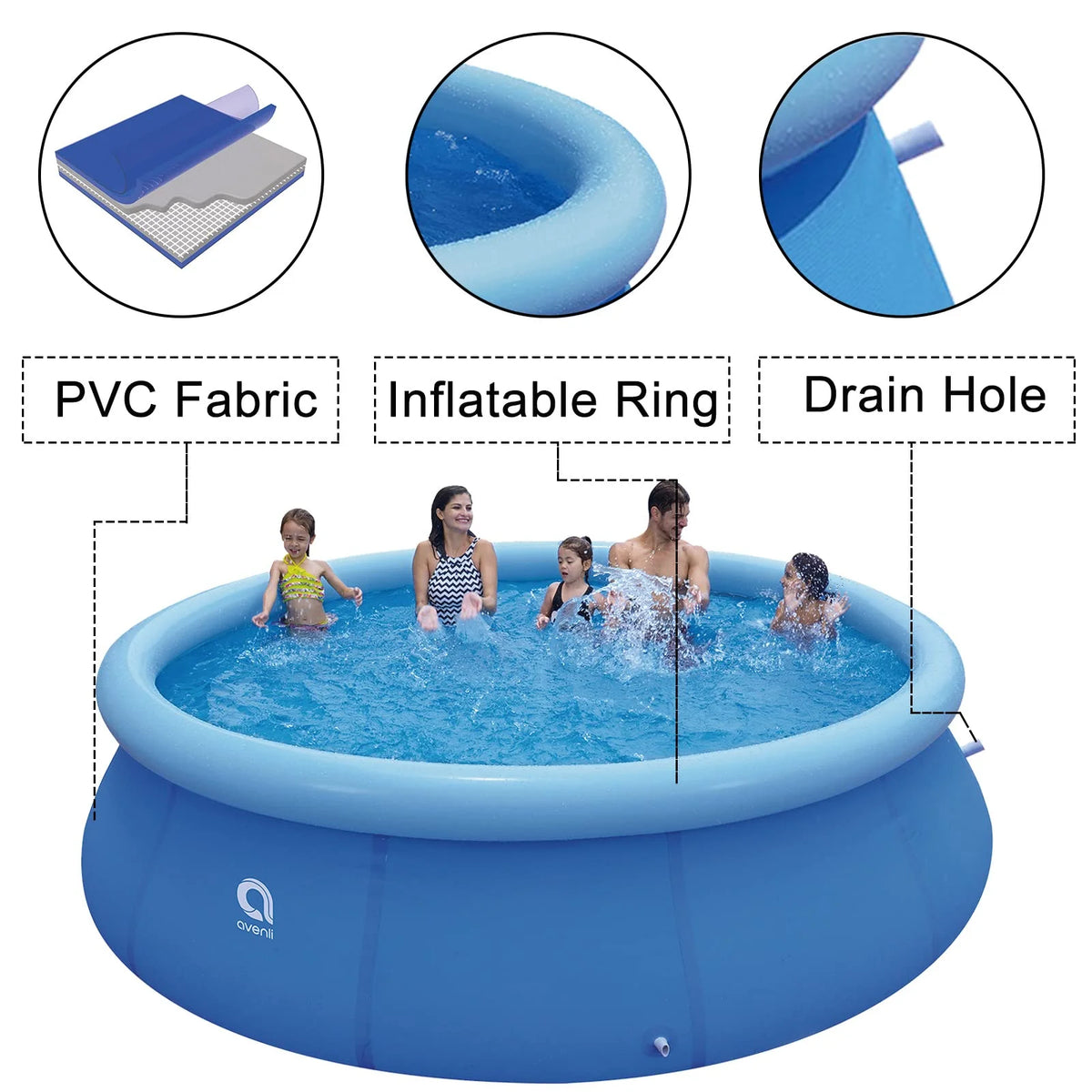 12 ft x 36 in Blue Inflatable Above Ground Round Pool D85171