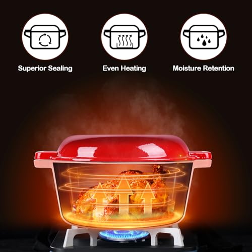 Red 5 QT Enameled Cast Iron Dutch Oven with 2 Quart Skillet Lid Pan U899