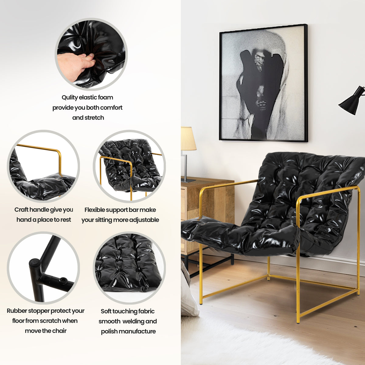 Black Faux Leather Sling Accent Chair Set of 2 P3147