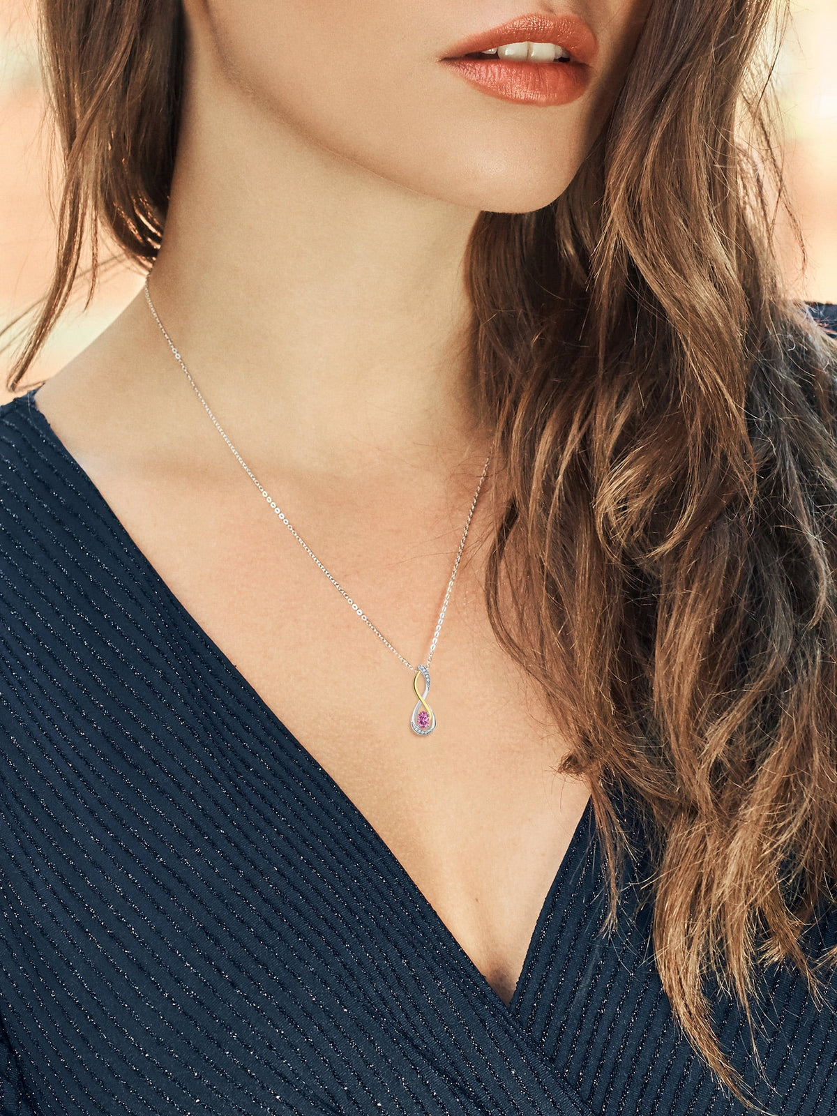 Pink Moissanite Lab Grown Diamond Infinity Pendant Necklace with Chain K571
