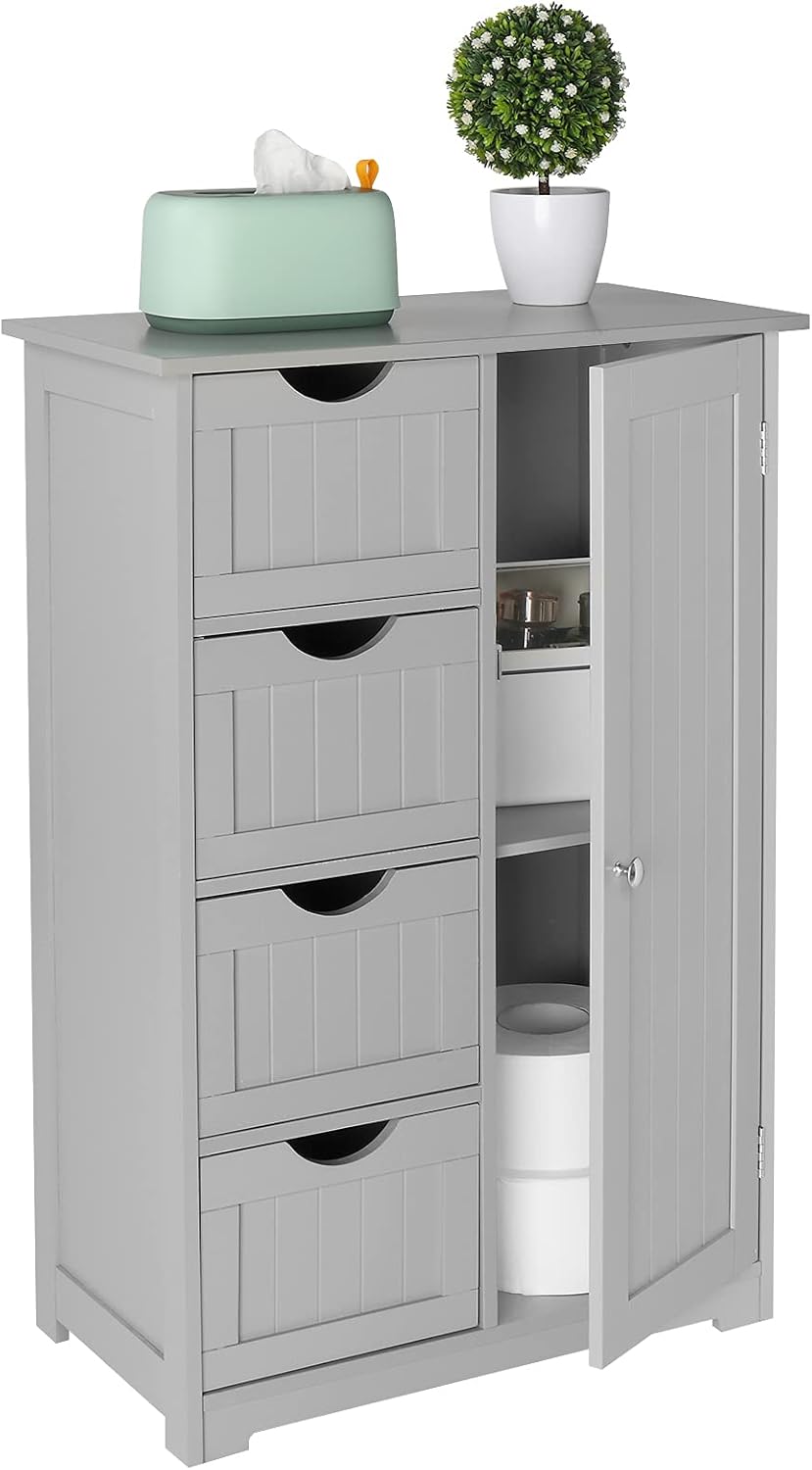Free Standing Wooden Bathroom Cabinet with 4 Drawers 1 Cupboard O656292