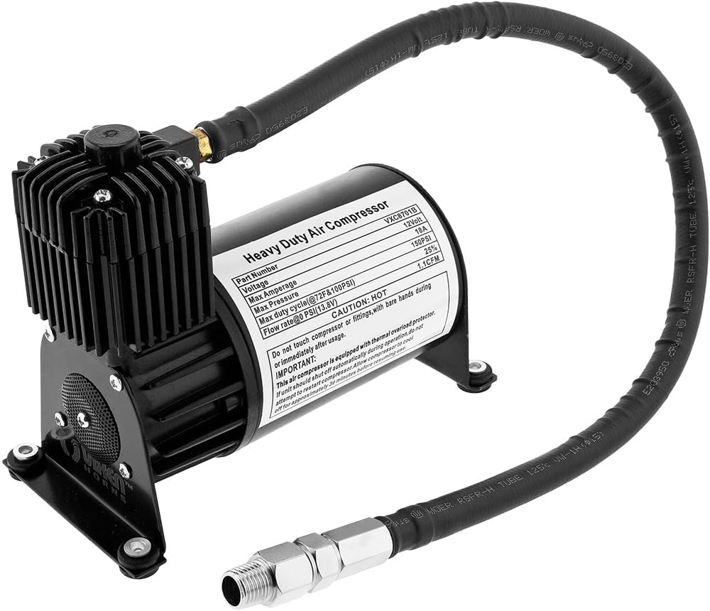 Train Horn Kit with 150psi Air Compressor, 1.5 Gallon Tank, 3 Trumpets D4302
