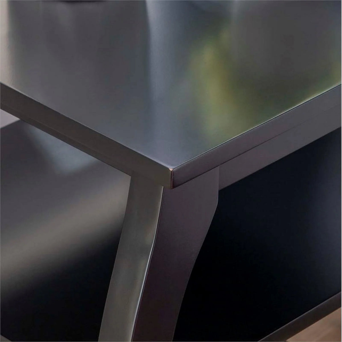 Black Wood Side Table with 2 Shelves Q9647