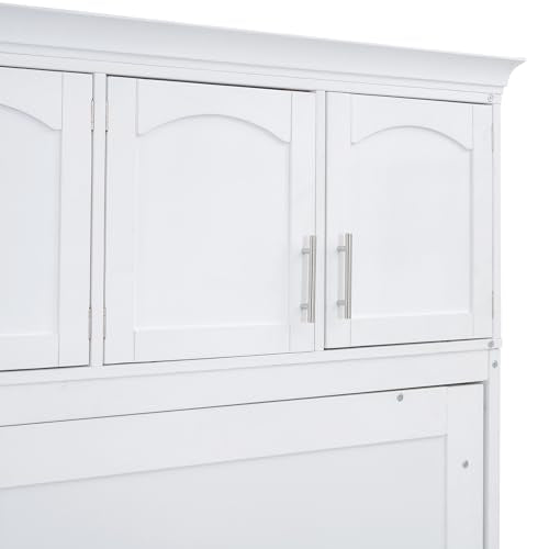 White Full Size Foldable Wall Bed with Storage Cabinet Y393