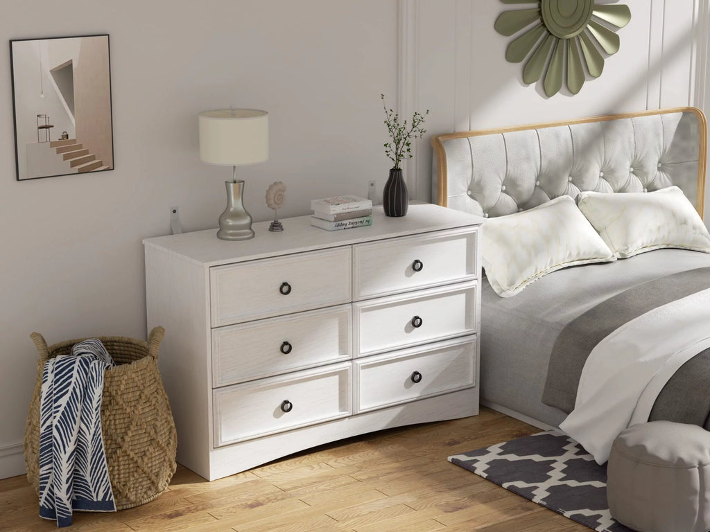 White 6 Drawer Wood Dresser I651748