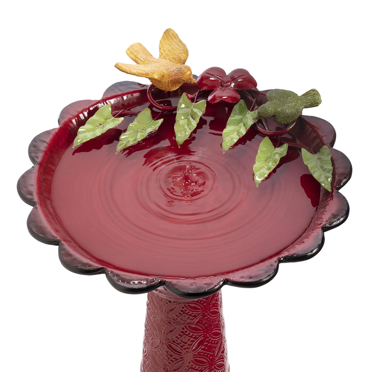 28-Inch Metal Bird Bath with Birds and Leaves, Red B4443