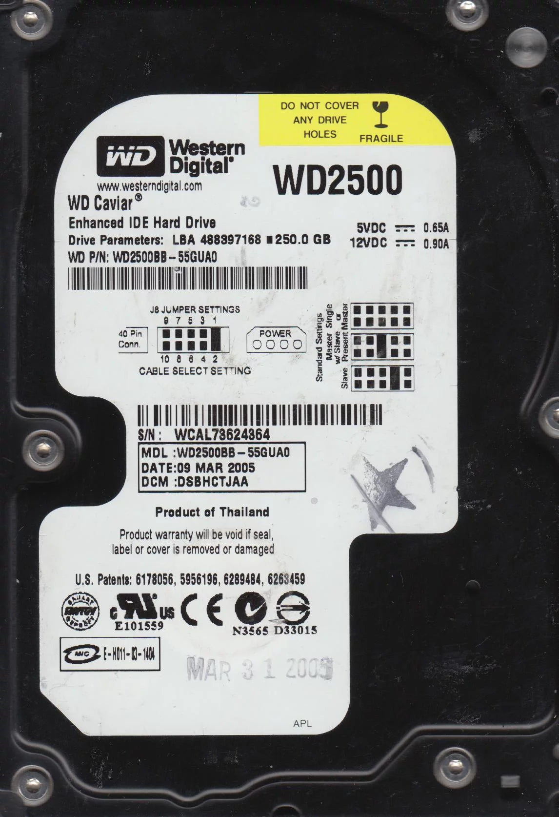 250GB IDE 3.5 Hard Drive T6818