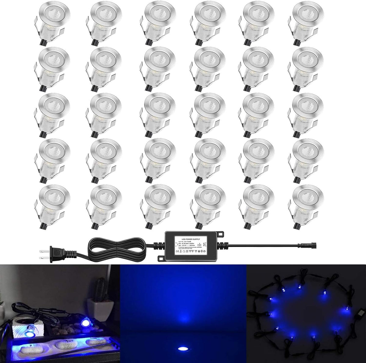 Recessed LED Deck Lighting Kits 12V Warm White Waterproof IP67 20Pcs G9339