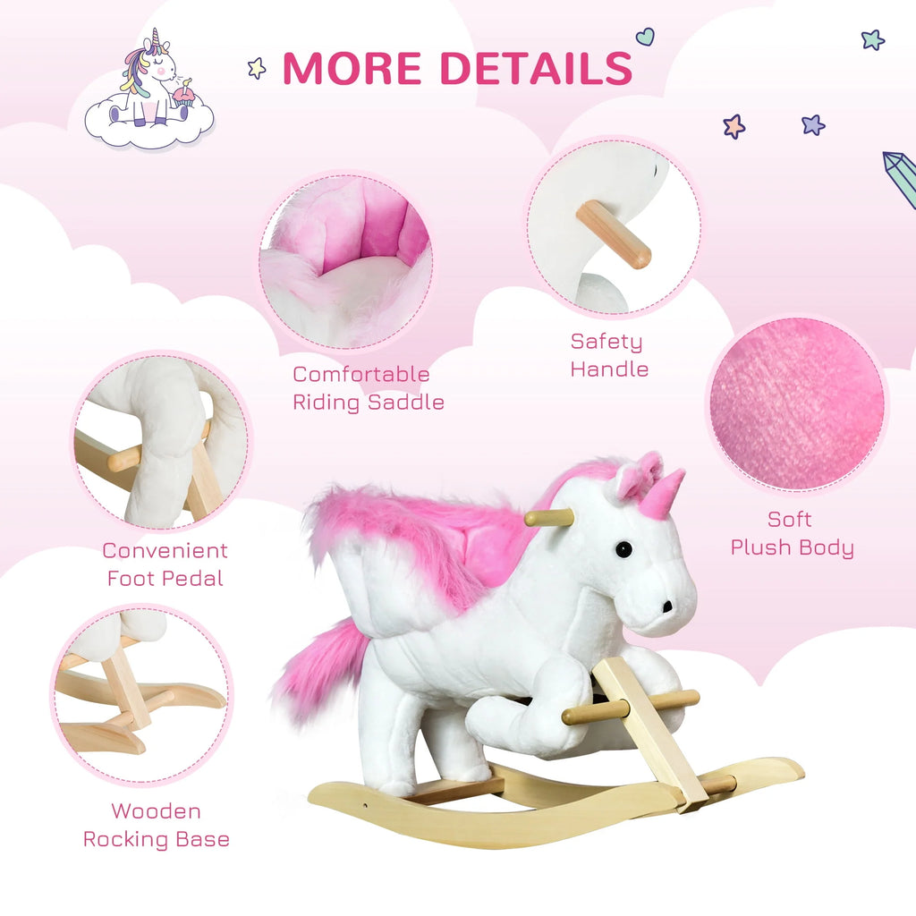 Pink Plush Rocking Unicorn Ride On Toy U5674