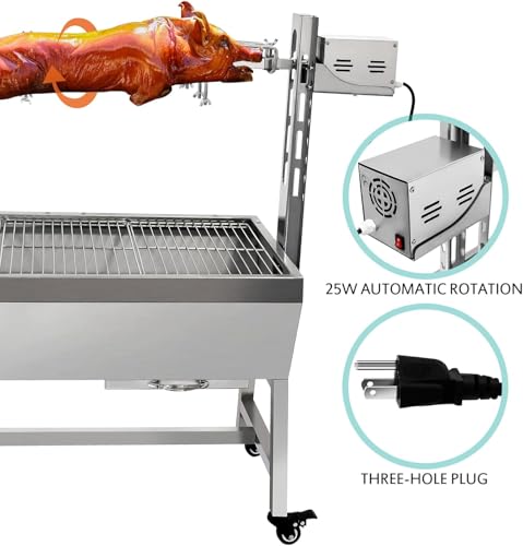 Stainless Steel Charcoal Spit Rotisserie Roaster Grill with Back Cover Guard and Baffle Z942