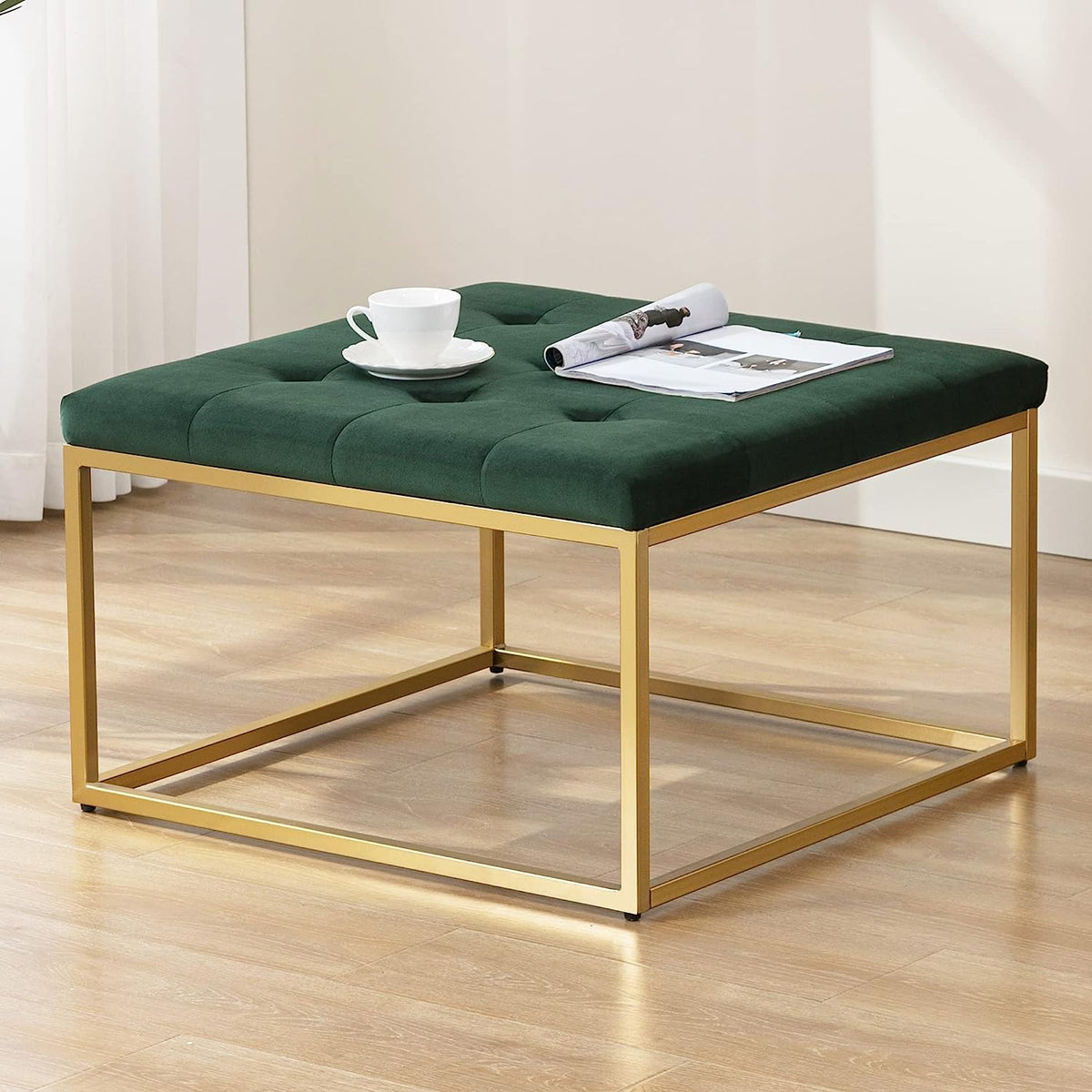Green Velvet Ottoman Coffee Table with Metal Base G510625