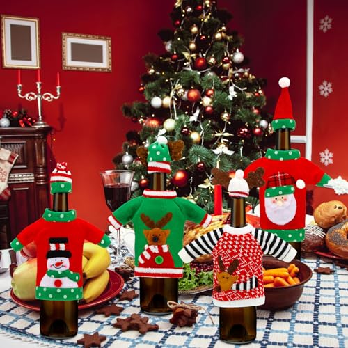 16 Sets Christmas Wine Bottle Sweater Cover with Hat Knitted Dress Snowman Elk Santa J244181
