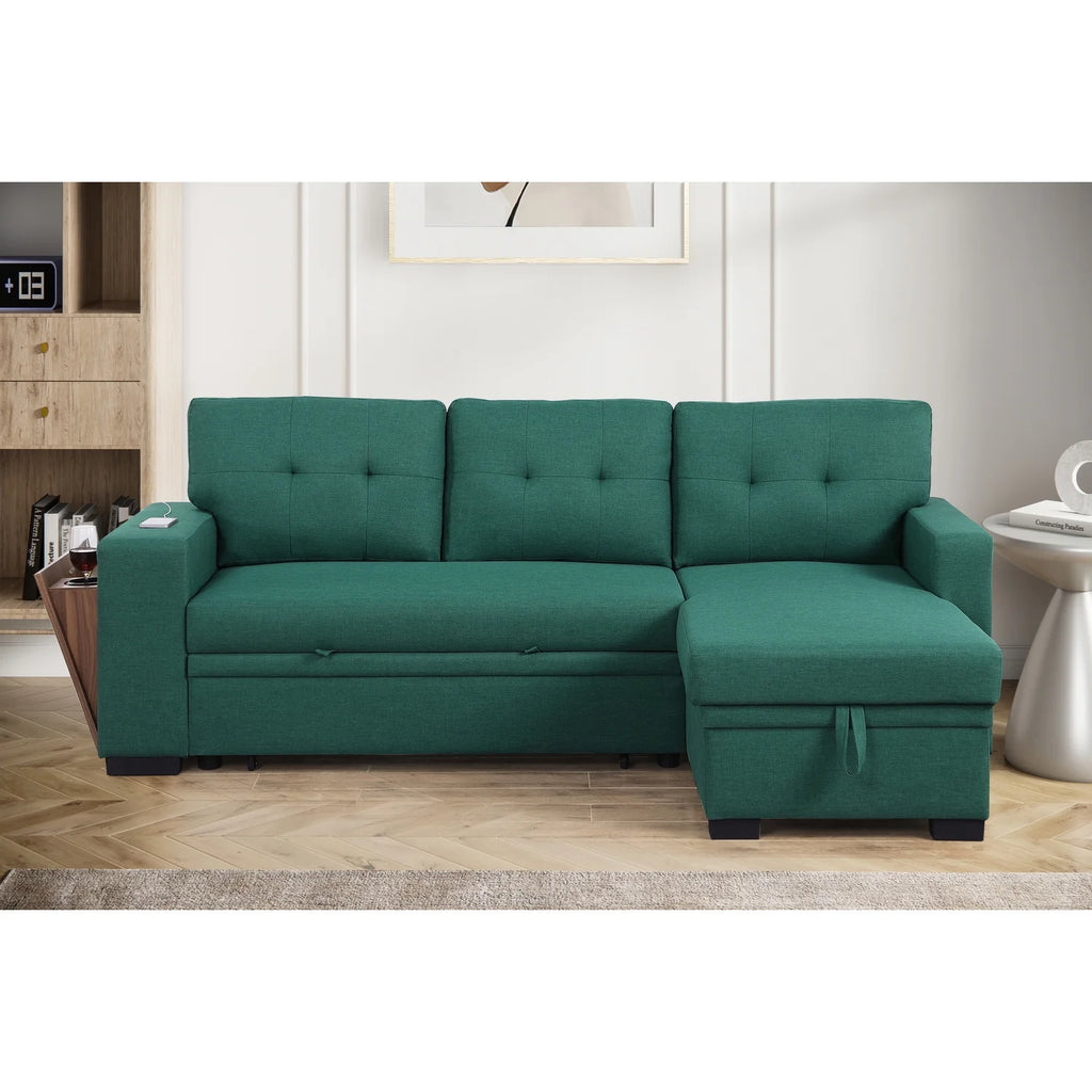Green Reversible Sleeper Sectional Sofa Bed X756