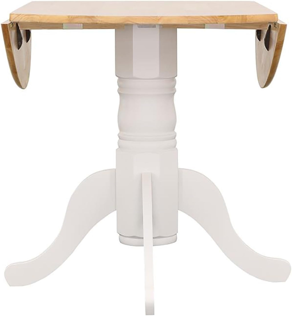 Natural Brown and White Round Drop Leaf Dining Table A48062