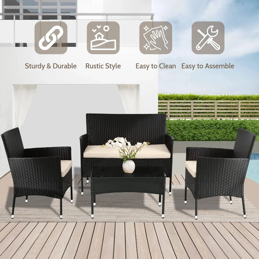 4 Piece Outdoor Rattan Wicker Sofa Set H815176