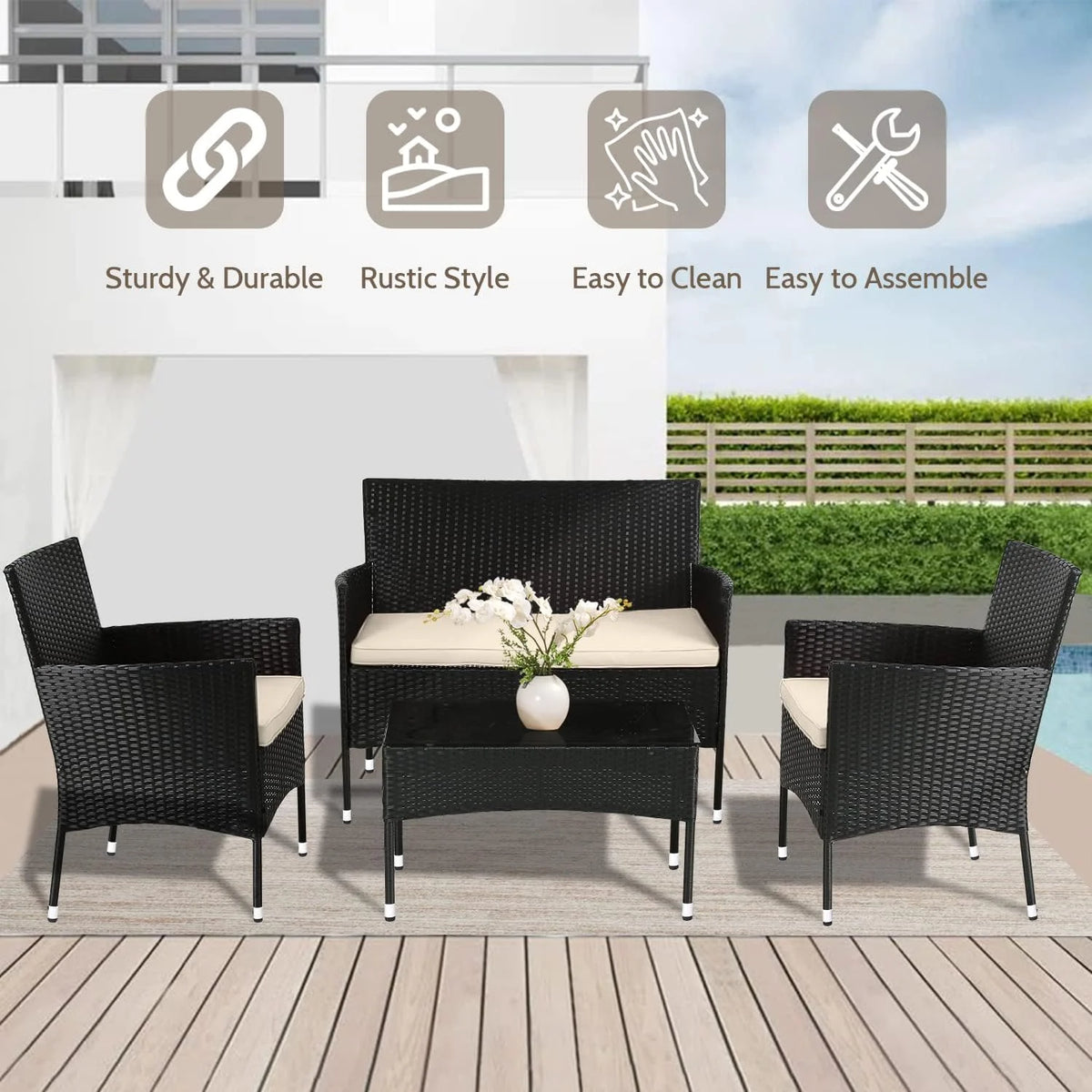 4 Piece Outdoor Rattan Wicker Sofa Set H815176