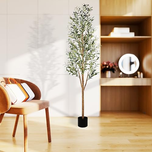 6FT Tall Artificial Olive Tree Faux Silk Potted Plants R865477