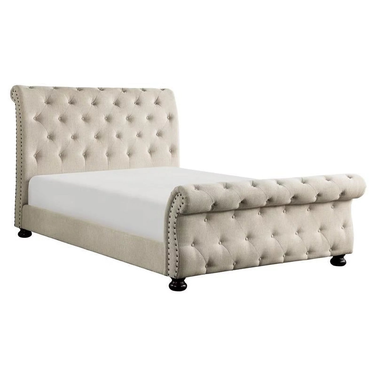 Beige California King Wood Tufted Sleigh Bed X290372