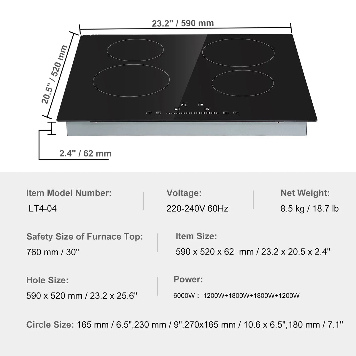 8600W Built-in Electric Ceramic Cooktop 5 Burners P974