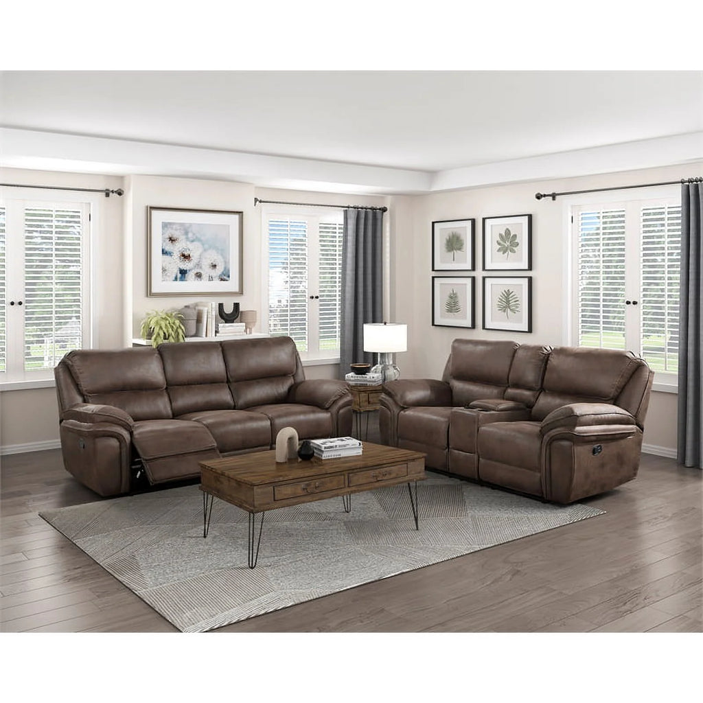 Brown Microfiber Double Reclining Sofa B552