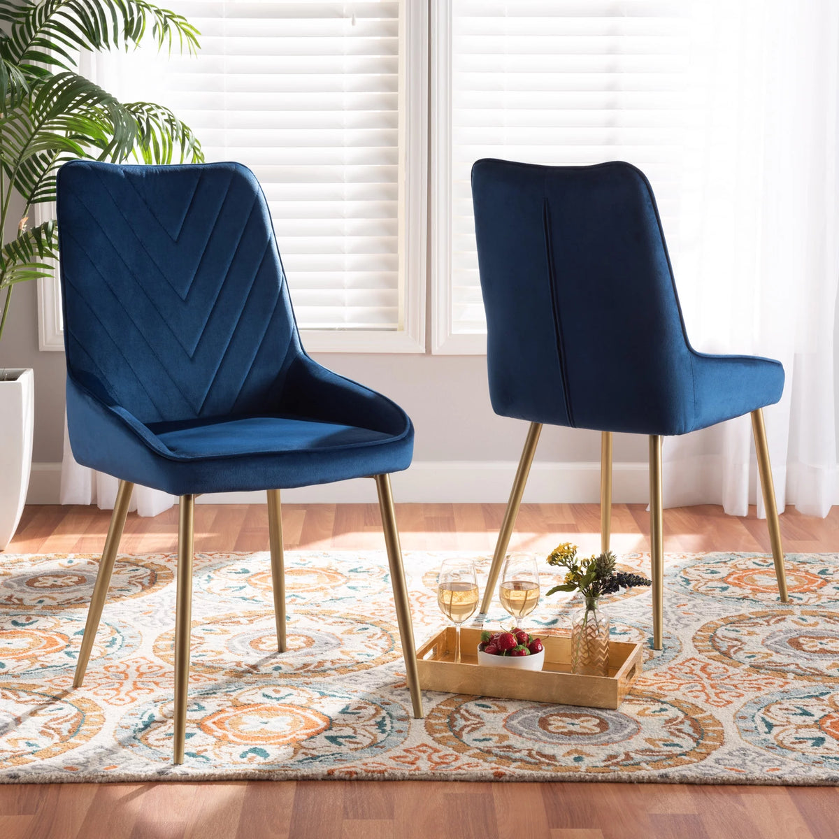 Navy Blue/Gold Dining Chair Set of 2 U9795