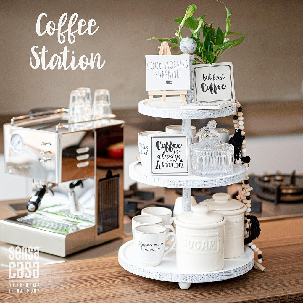 White Rustic 3 Tier Wood Tray W34645