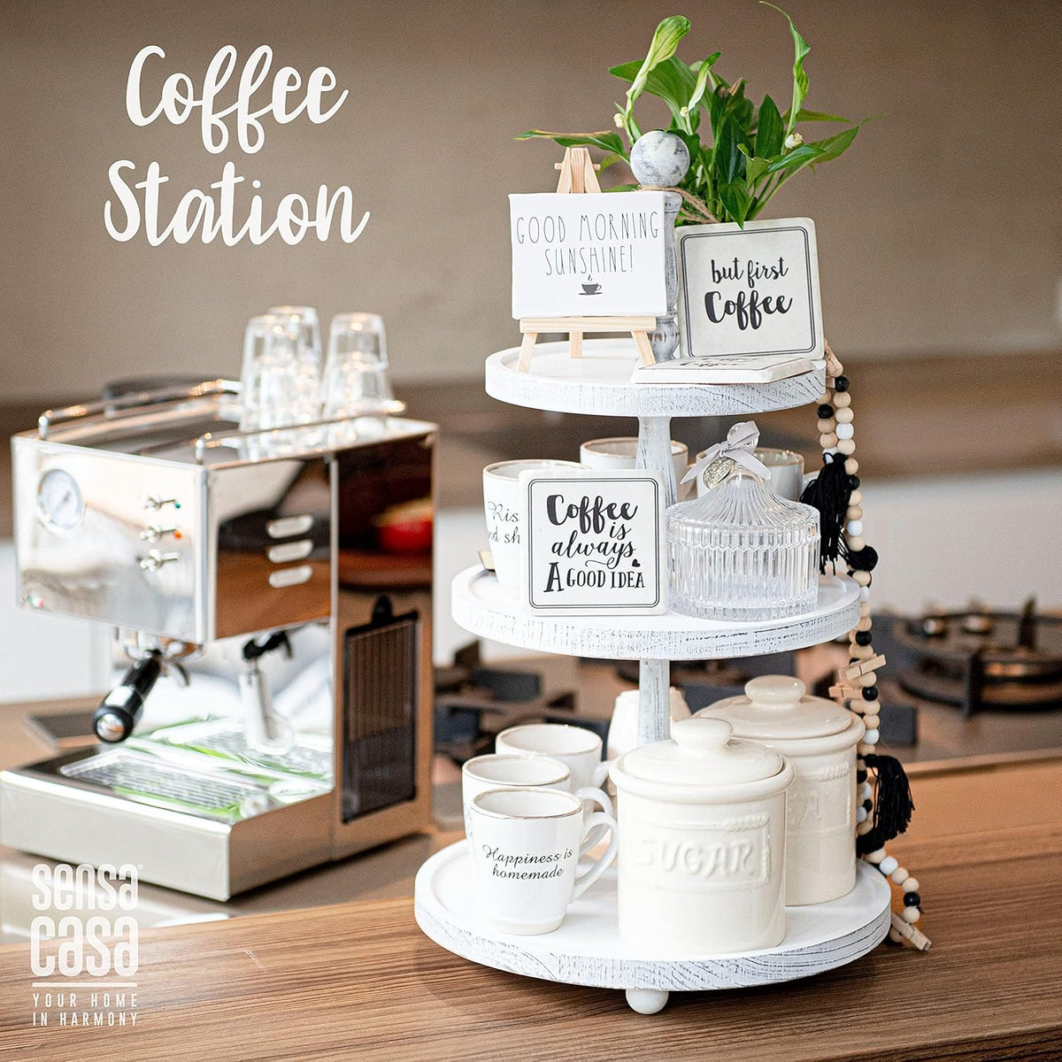 White Rustic 3 Tier Wood Tray W34645