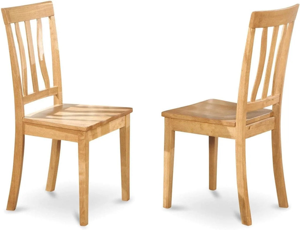 Antique Slat Back Wooden Seat Chairs, Set Of 2, Oak D90879