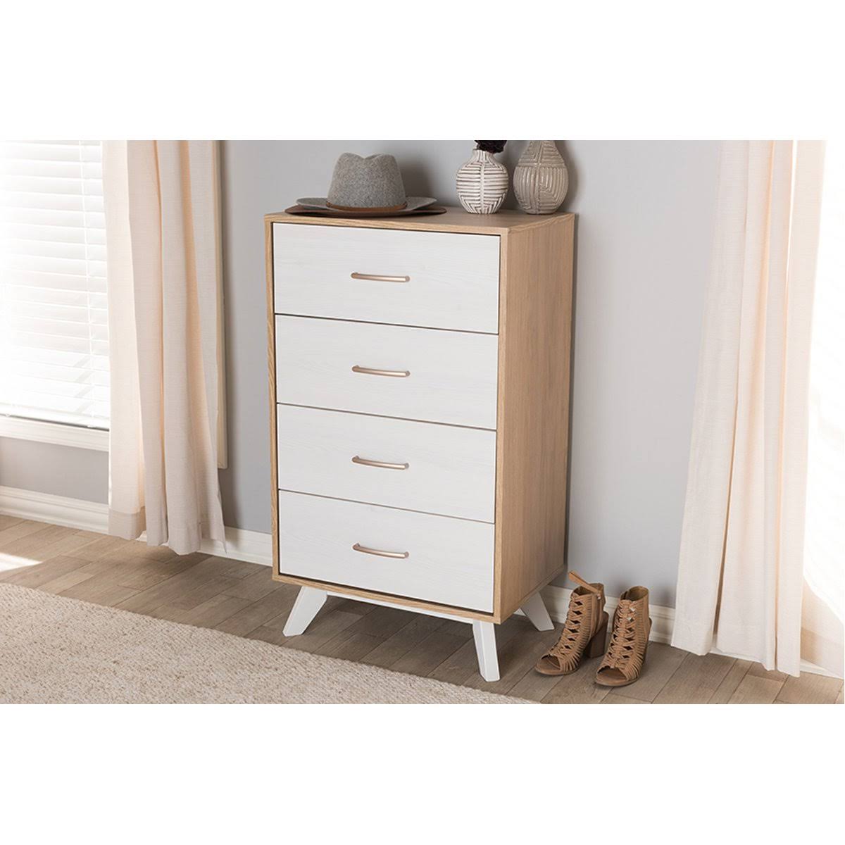 Natural Oak and Whitewashed Wood 4-Drawer Chest J343837
