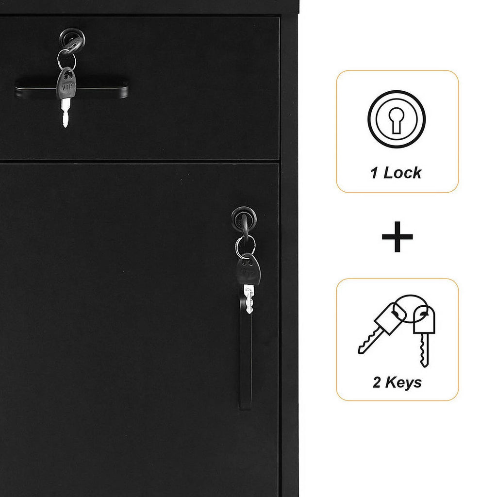 Black Mobile Office Cabinet with 1 Lockable Drawer U75204