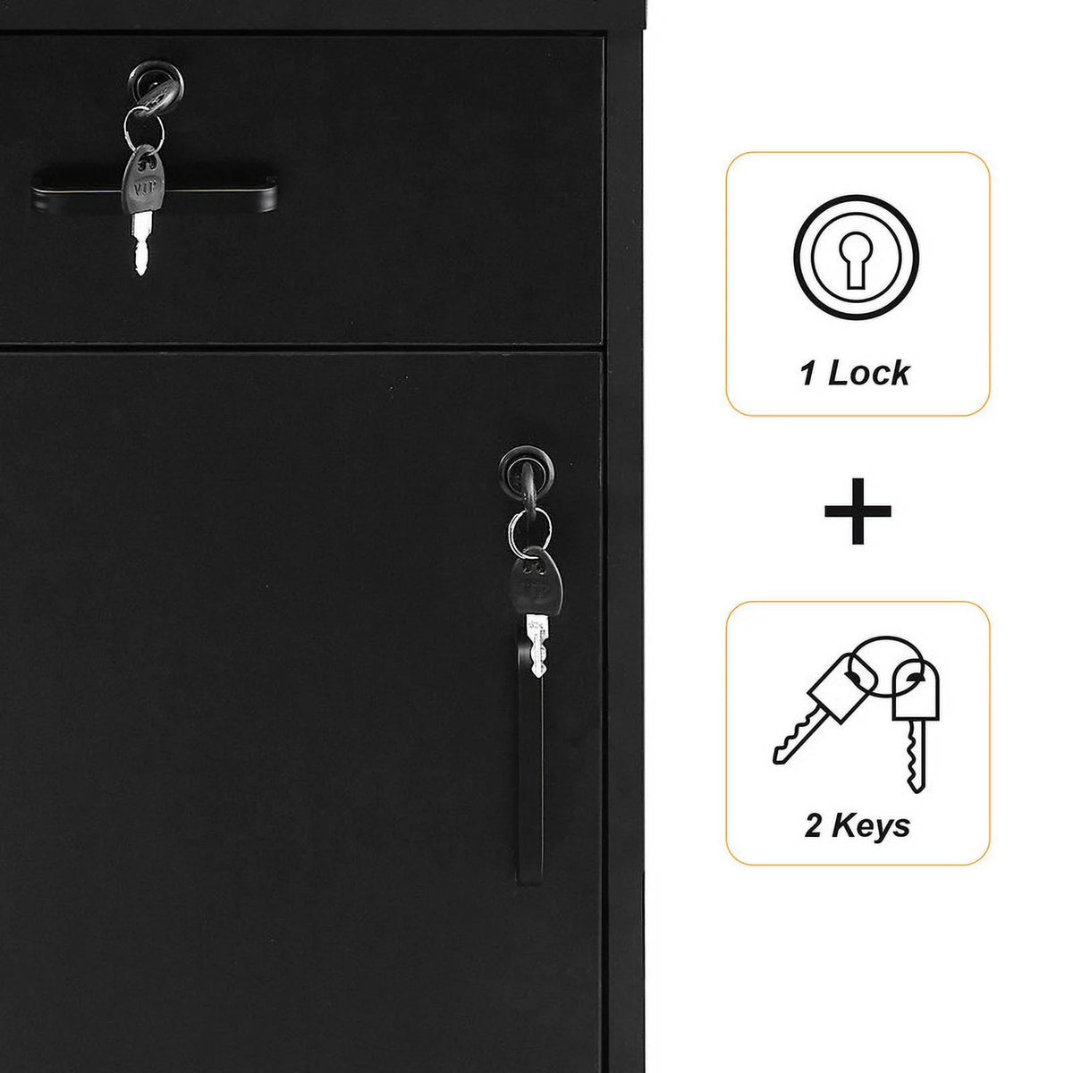 Black Mobile Office Cabinet with 1 Lockable Drawer U75204